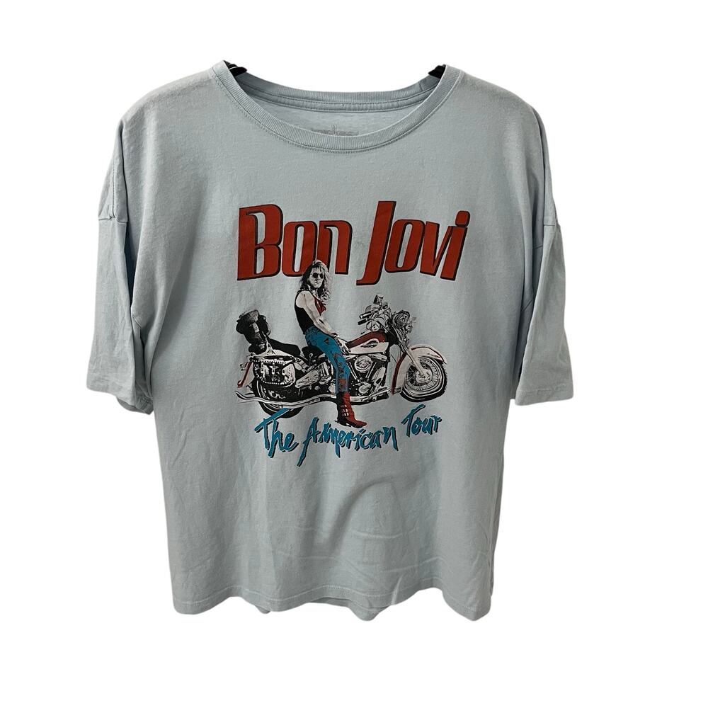 Bon Jovi The American Tour Shirt Men’s XL Light Blue Motorcycle Graphic Tee